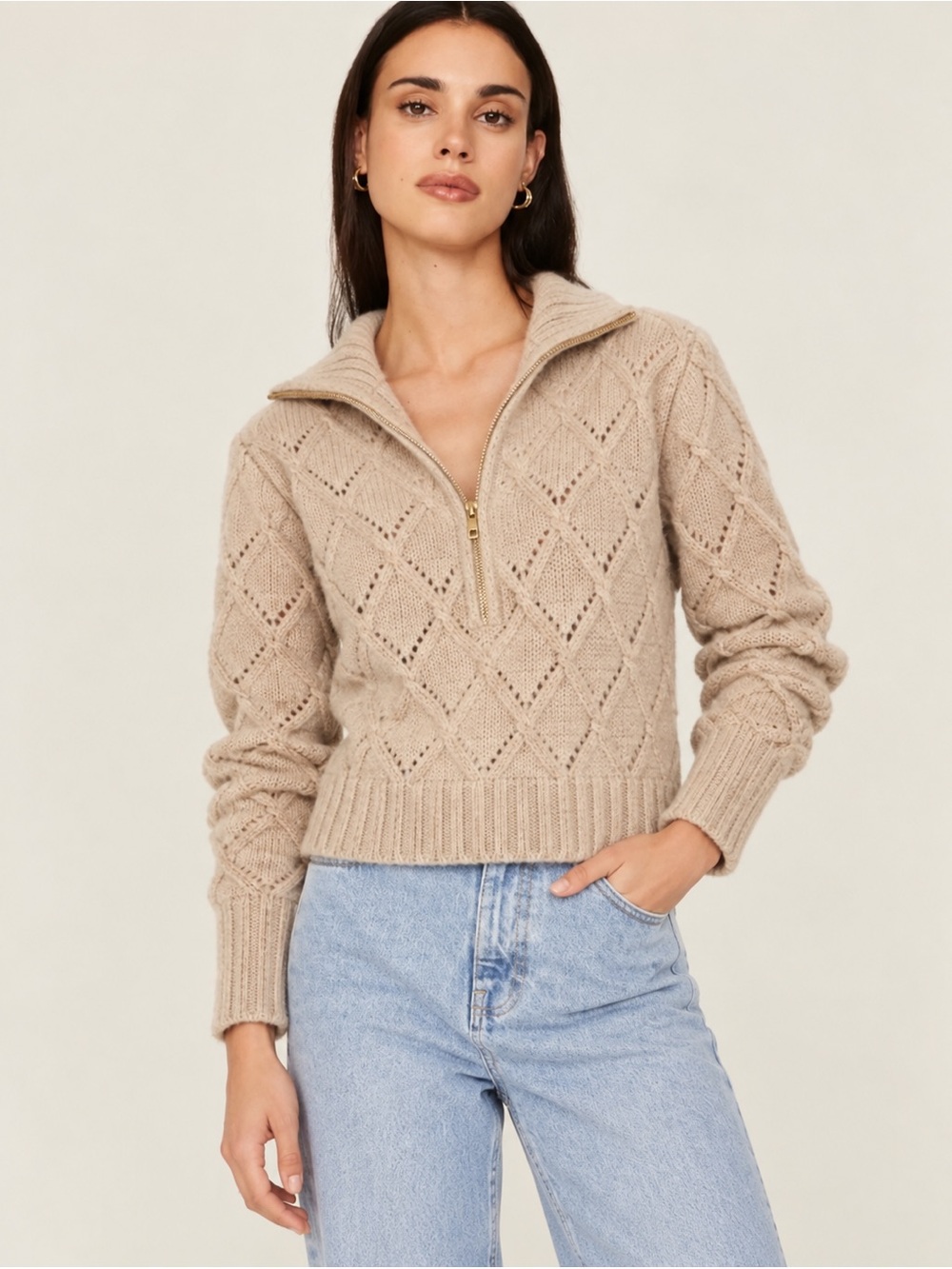 Eleven Six Brooke Baby Alpaca Wool Half Zip Sweater M/L